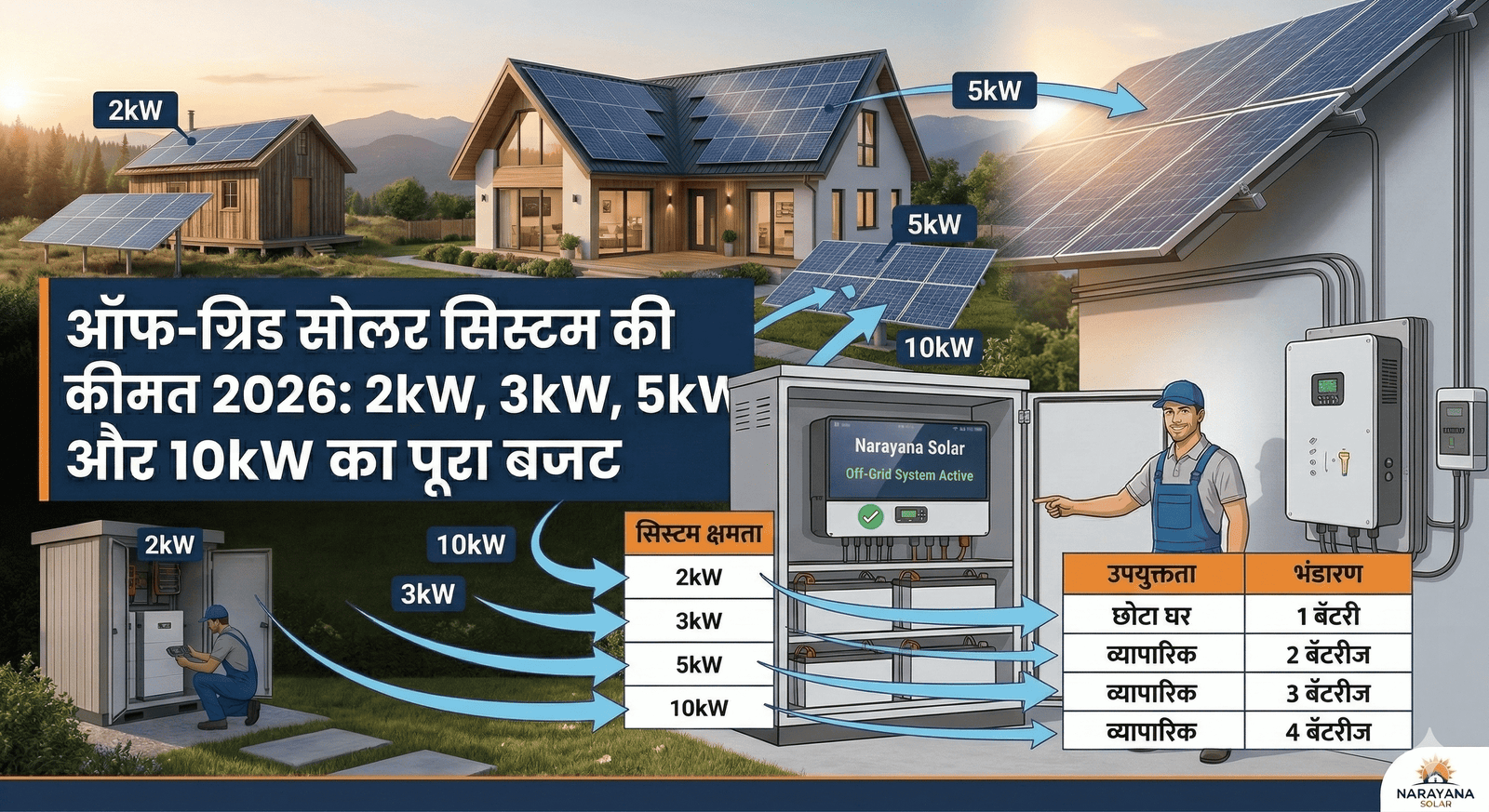 ऑफ-ग्रिड सोलर सिस्टम की कीमत 2026: 2kW, 3kW, 5kW और 10kW का पूरा बजट