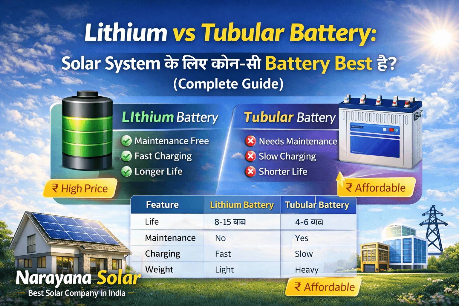 Lithium vs Tubular Battery: Solar System के लिए कौन-सी Battery Best है? (Complete Guide)