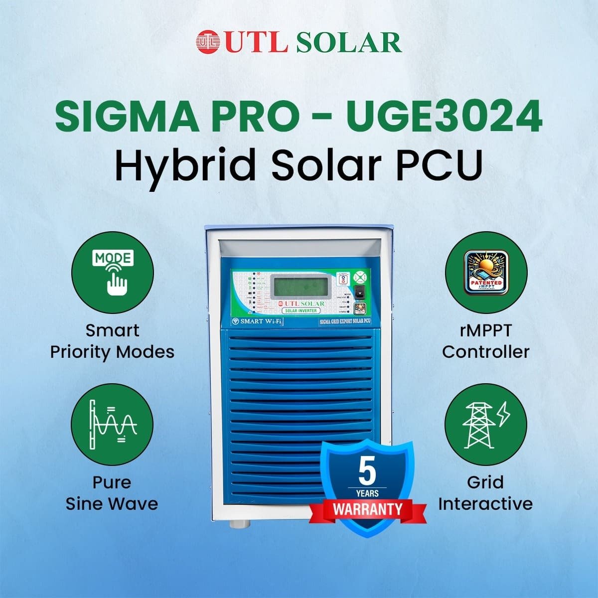 UGE-3024 Sigma Pro 3kVA / 24V Hybrid Grid Export Solar PCU